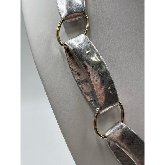 Robert Lee Morris Soho Designer Statement Necklace Hammered Silver Oval Links - Picture 6 of 16